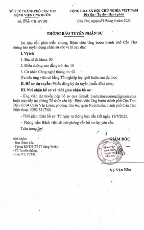 THÔNG BÁO TUYỂN NHÂN SỰ