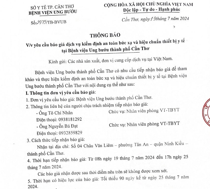 TB BVUBCT 2975 Báo giá dịch vụ kiểm định an toàn bức xạ và hiệu chuẩn thiết bị y tế 1