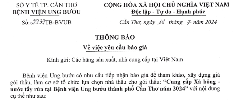 TB BVUBCT số 2932 mời báo giá  xa bong nuoc tay rua